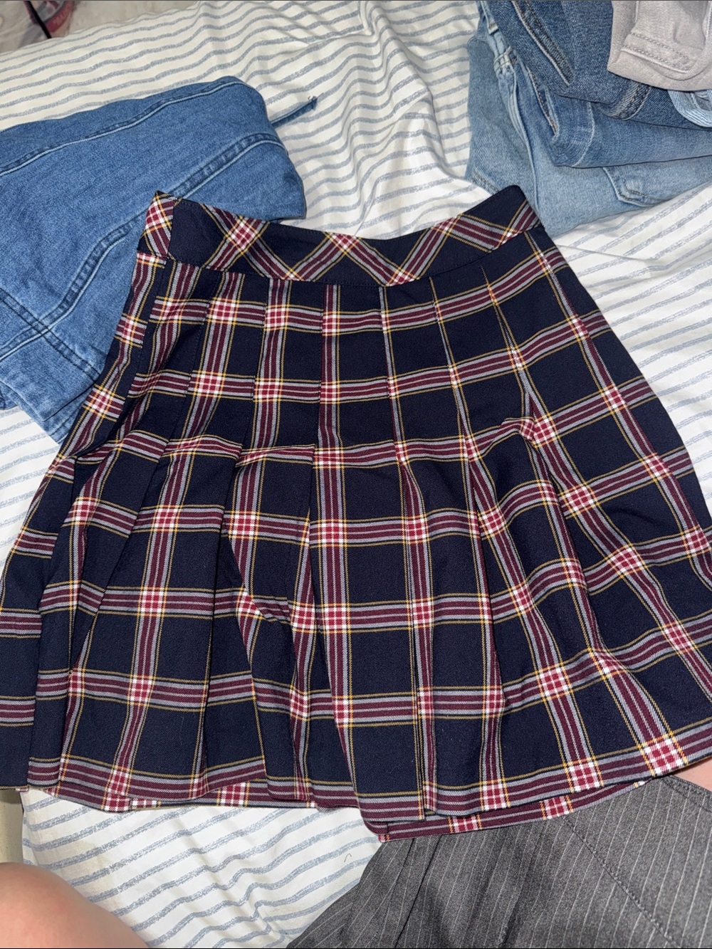 Pleated Navy Plaid Mini Skirt - Classic Schoolgirl Style